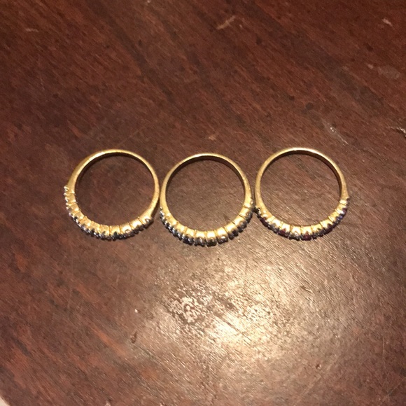 Goldtone Emerald Ruby Sapphire CZ Band Rings Set of 3 - Picture 9 of 12